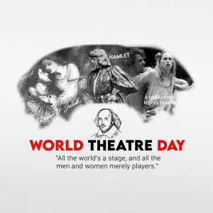 World Theatre Day poster featuring Shakespeare and characters from Hamlet