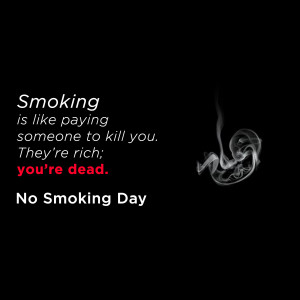 Anti-smoking message with a skull formed from smoke.