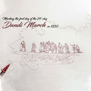 Illustration depicting the Dandi March led by Mahatma Gandhi in 1930.