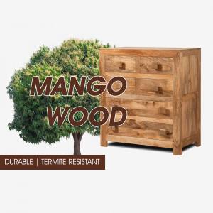 Mango wood chest of drawers with a tree background