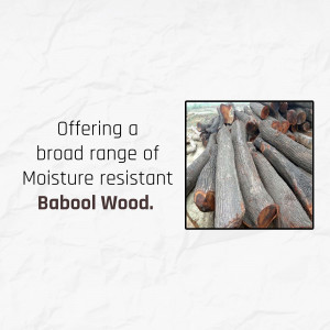 Stack of Babool wood logs with promotional text
