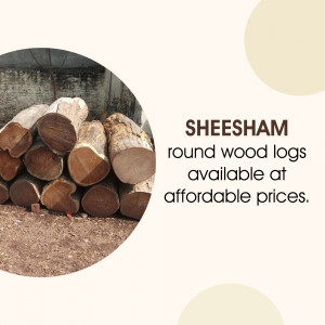 Stack of Sheesham round wood logs with text advertising affordable prices