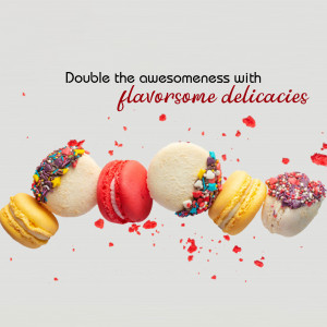 Colorful macarons with sprinkles arranged in a row