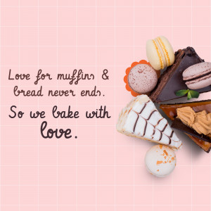 Assortment of muffins, macarons, and cake slices with text overlay