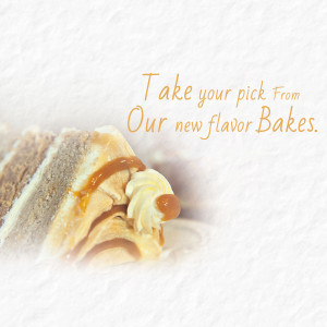 Close-up of a caramel layered bake with whipped cream