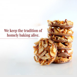 A stack of homemade almond cookies with a text overlay.