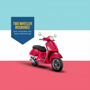 Red scooter with a Two Wheeler Insurance banner