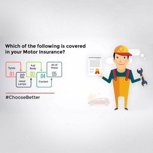 Illustration of a mechanic character presenting motor insurance coverage options.