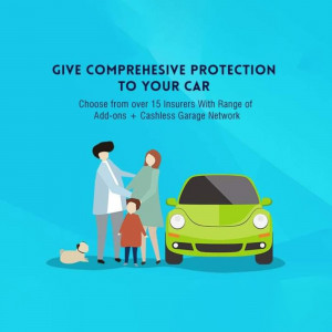 Family with car and insurance protection illustration