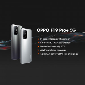 OPPO F19 Pro+ 5G smartphone with key features listed