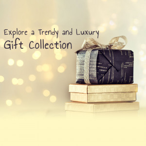 Stack of beautifully wrapped gift boxes with ribbon