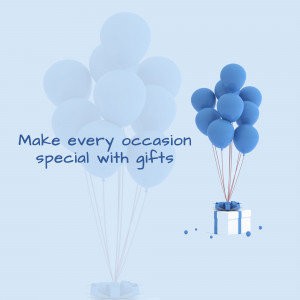 Blue balloons and a gift box