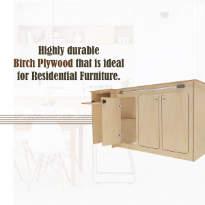 Image of a birch plywood cabinet with open doors, showcasing its durability and suitability for residential furniture.