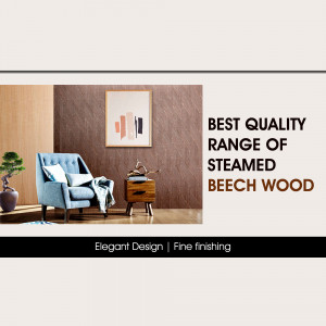 Interior design featuring a blue armchair and beech wood paneling