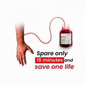 Image of a blood donation with a call to action.