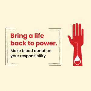 Image promoting blood donation with a hand and blood drop.