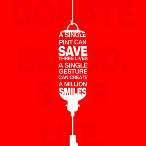 Image depicting a blood bag with text promoting blood donation.