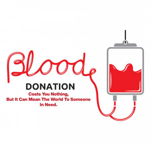 Illustration of a blood bag with the word 'Blood' creatively integrated with a donation message.