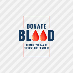 Image promoting blood donation with the text 'Donate Blood' and a blood drop graphic.