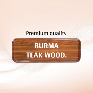Image of a sign displaying 'Burma Teak Wood' with a premium quality label.