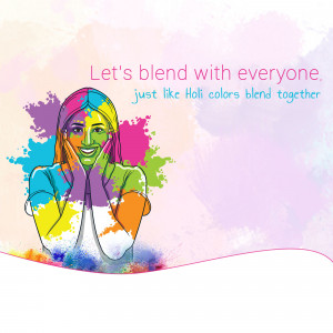 Woman covered in Holi colors with a cheerful expression