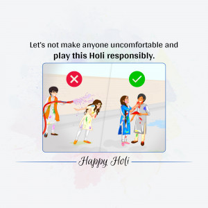 Illustration depicting responsible and irresponsible Holi play with a 'no' and 'yes' symbol.