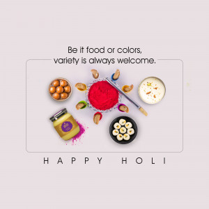 Holi festival image with traditional sweets and colors