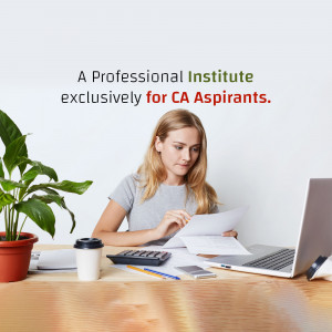 A young woman studying with a laptop and papers, representing a CA institute.