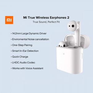White Mi True Wireless Earphones 2 with charging case