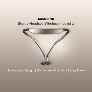 Samsung Level U wireless headset on a beige background