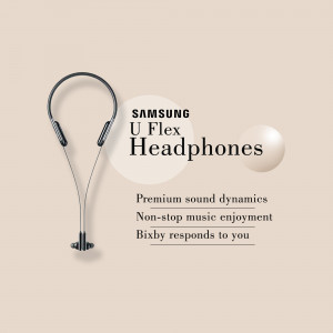 Samsung U Flex Headphones with beige background