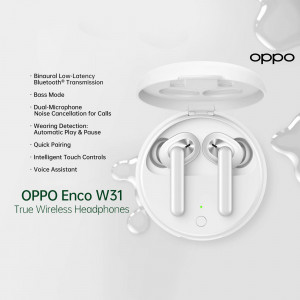 OPPO Enco W31 wireless earbuds in open charging case