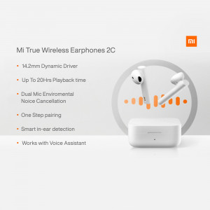 White Mi True Wireless Earphones 2C with charging case