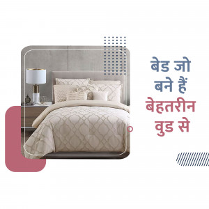 A beautifully made bed with neutral tones and decorative pillows.