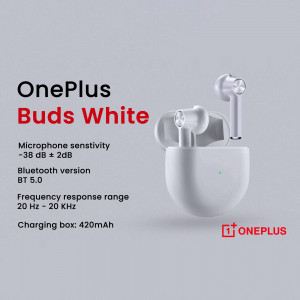 OnePlus Buds White wireless earbuds and charging case