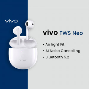 White Vivo TWS Neo wireless earbuds with charging case