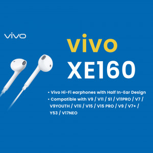 White Vivo XE160 Hi-Fi earphones with a blue background