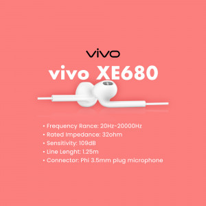 White Vivo XE680 wired earphones with specifications