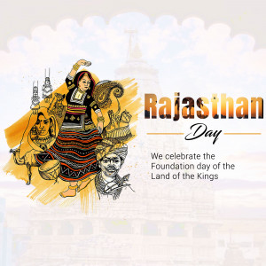 Illustration celebrating Rajasthan Day with traditional art and landmarks.