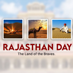 Rajasthan Day graphic with desert scenes and a camel