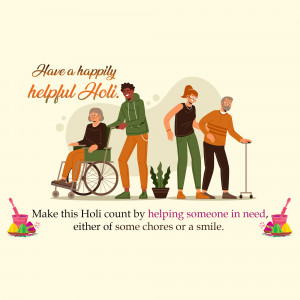 Illustration of diverse people celebrating Holi and helping each other.