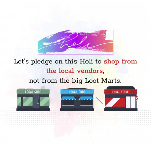 Holi festival promotion encouraging shopping from local businesses