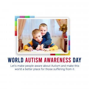 Two young boys hugging at a table with 'World Autism Awareness Day' text.