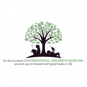 Illustration of children reading under a tree for International Children's Book Day