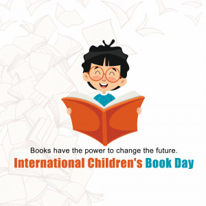Illustration of a boy reading a book with the text 'Books have the power to change the future. International Children's Book Day'