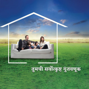 Family relaxing on a couch inside a house outline against a scenic background.