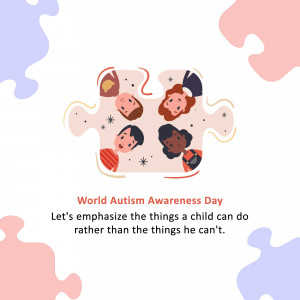 Illustration of diverse children within puzzle pieces with text 'World Autism Awareness Day'