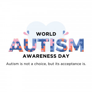 Colorful text 'Autism' within a heart shape with the message 'World Autism Awareness Day'