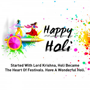 Happy Holi greeting with Krishna and Radha illustration