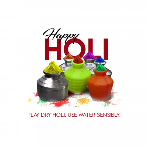 Happy Holi with colorful powder and traditional pots